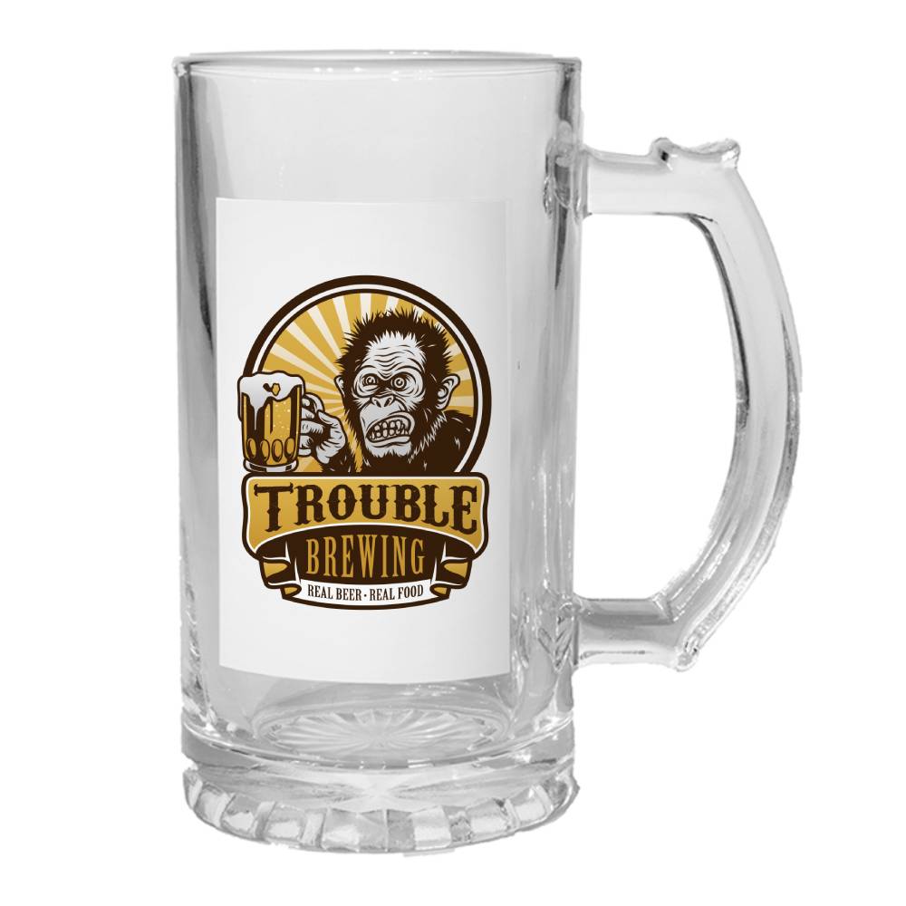 Mugs - Glass - 16oz 'Trigger' Beer Steins with PATCH