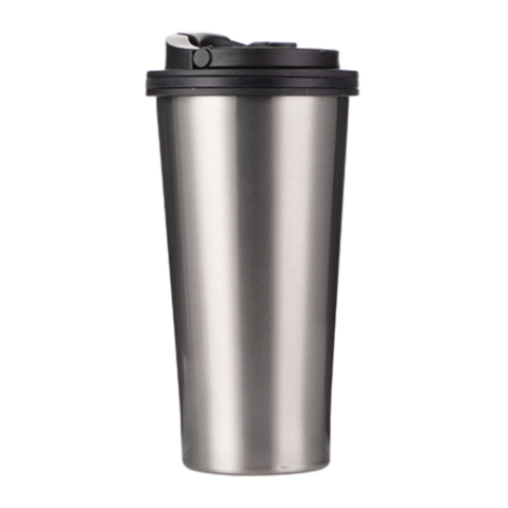 Mugs - STAINLESS STEEL - 16oz Tumbler with HANDLED Lid - SILVER - Longforte Trading Ltd