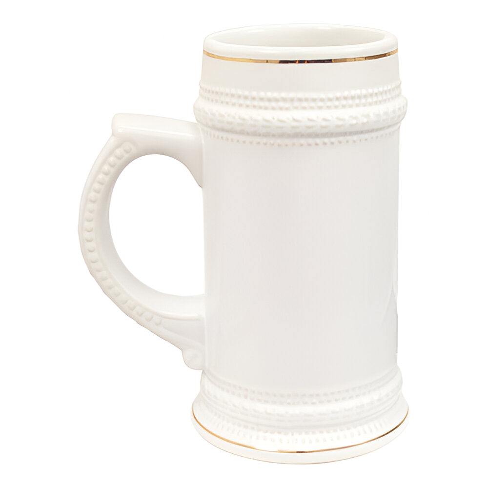 Sublimation Ceramic Beer Stein – 22oz with Gold Rim Accent
