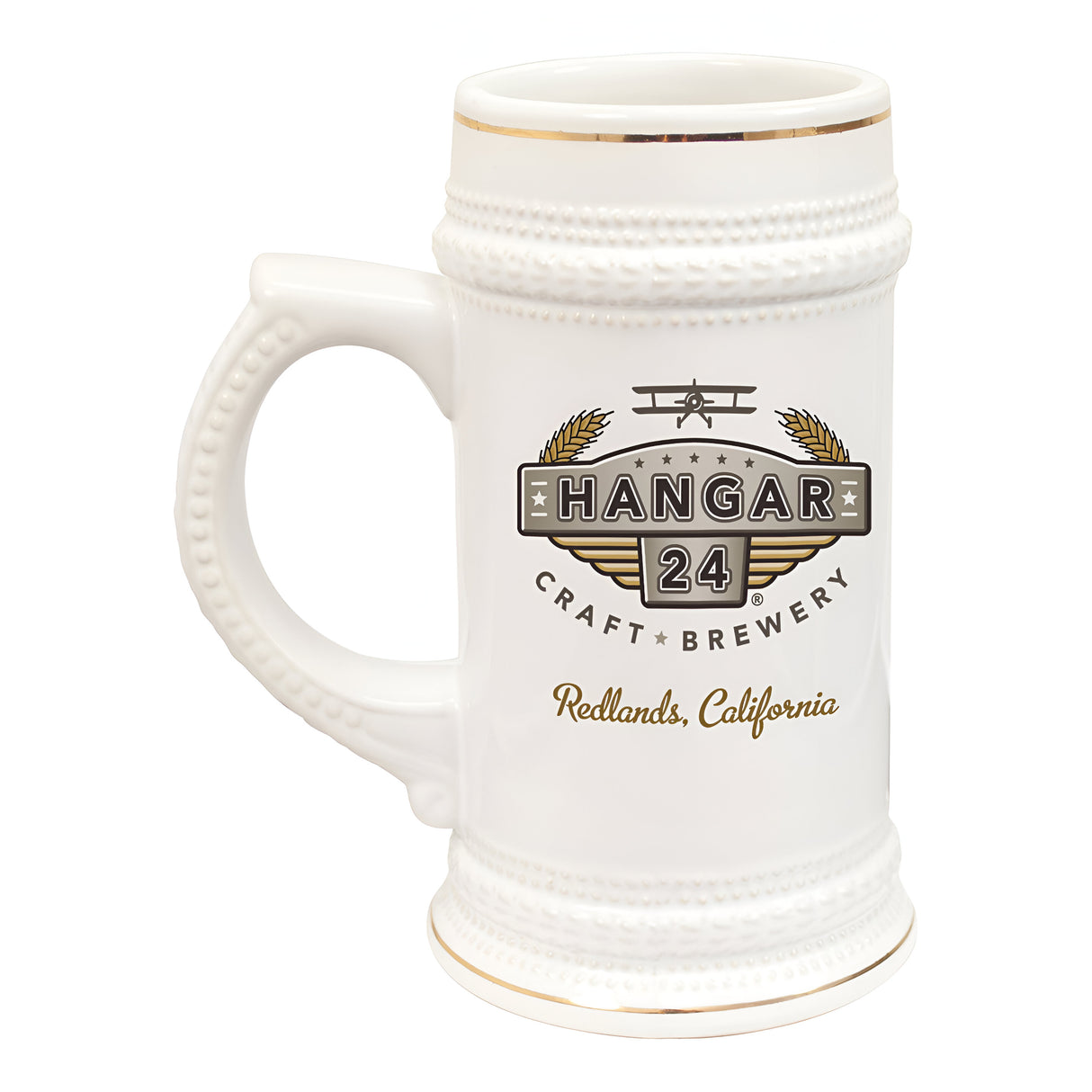 Sublimation Ceramic Beer Stein – 22oz with Gold Rim Accent