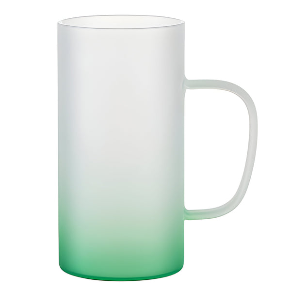 Mugs - Glass - FROSTED - Box of 2 x 22oz Slim Handle Beer Steins - GREEN - Longforte Trading Ltd
