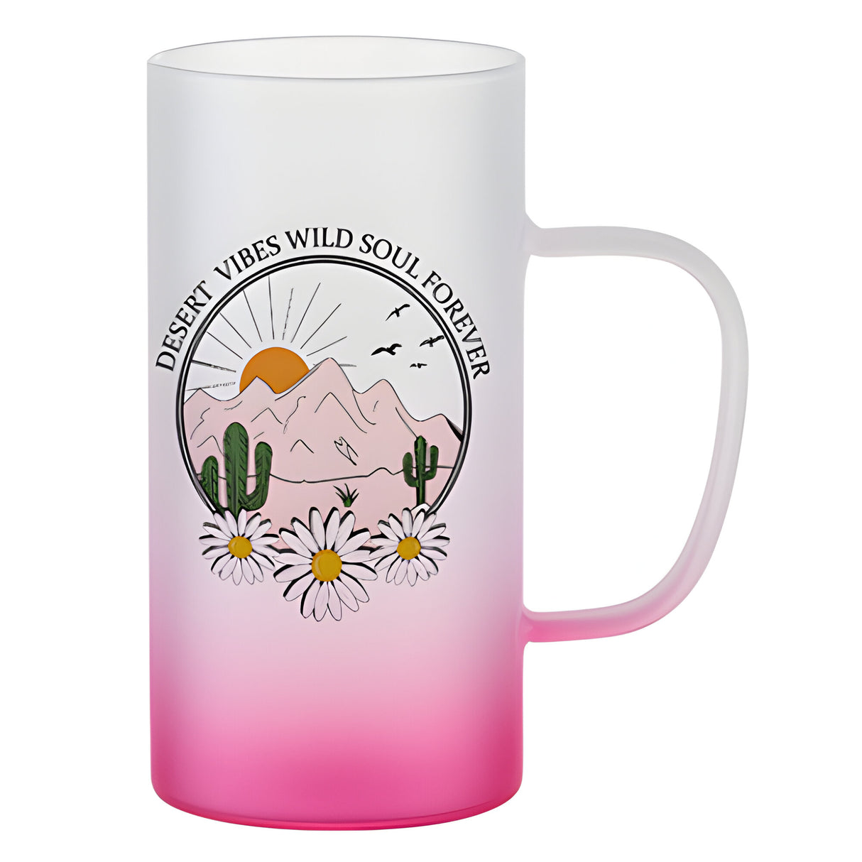 Mugs - Glass - FROSTED - Box of 2 x 22oz Slim Handle Beer Steins - PINK - Longforte Trading Ltd