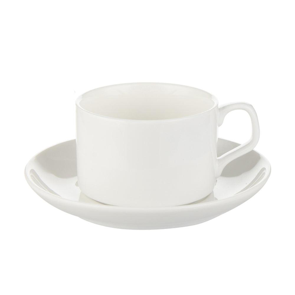 Mugs - PACK OF 6 - Plain White Mugs - 5oz Coffee Cup and Saucer - Longforte Trading Ltd