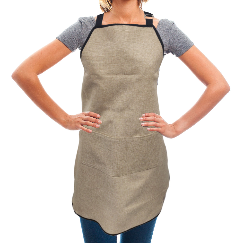 Tablier - BORDURE NOIRE - Tablier adulte en fausse toile de jute PLEINE LONGUEUR avec poche - 84 cm x 64 cm