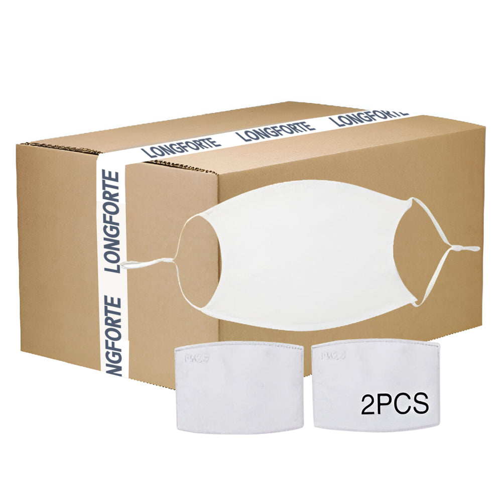 BULK CARTON (500 pieces) - Face Coverings - Plain White - Adult Size with 2 x PM2.5 Filters - Longforte Trading Ltd