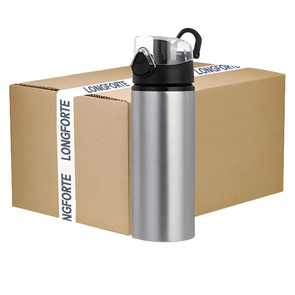 CARTON COMPLET - 60 x Bouteilles d'eau - NOIR - Couvercle rabattable coloré - 750 ml - Argent