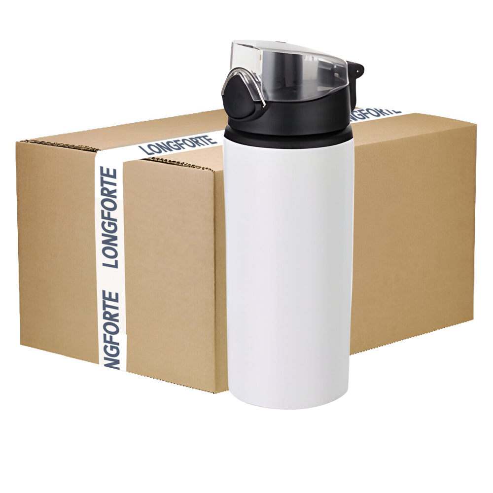 Wholesale Carton - 60 x Water Bottles - BLACK - Coloured Flip Lid - 750ml - White