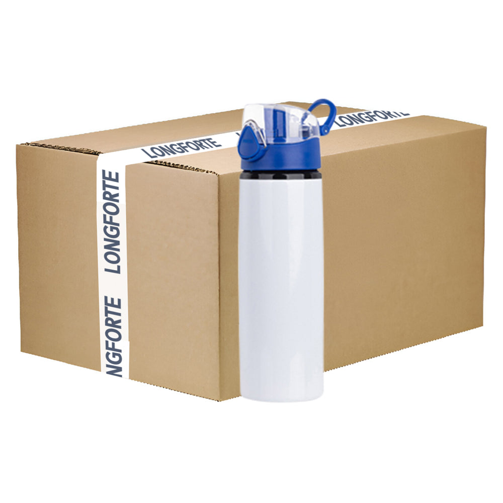 Wholesale Carton - 60 x Water Bottles - BLUE - Coloured Flip Lid - 750ml - White
