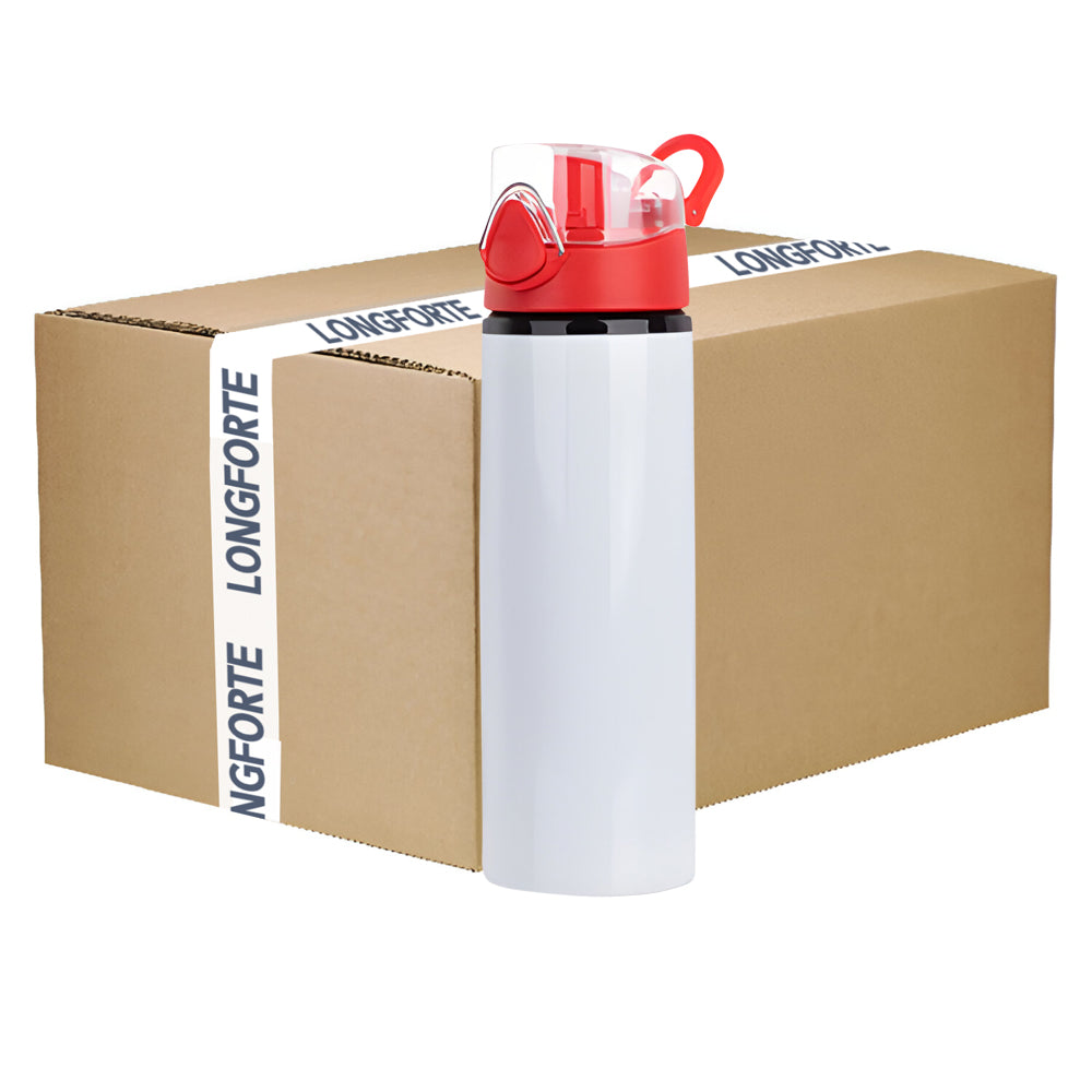CARTON COMPLET - 60 x Bouteilles d'eau - ROUGE - Couvercle rabattable coloré - 750 ml - Blanc