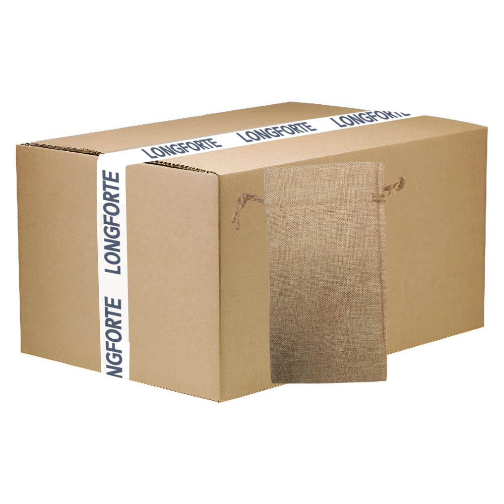 FULL CARTON - 100 x BURLAP Bags - DOUBLE DRAWSTRING - 12cm x 21cm - Longforte Trading Ltd