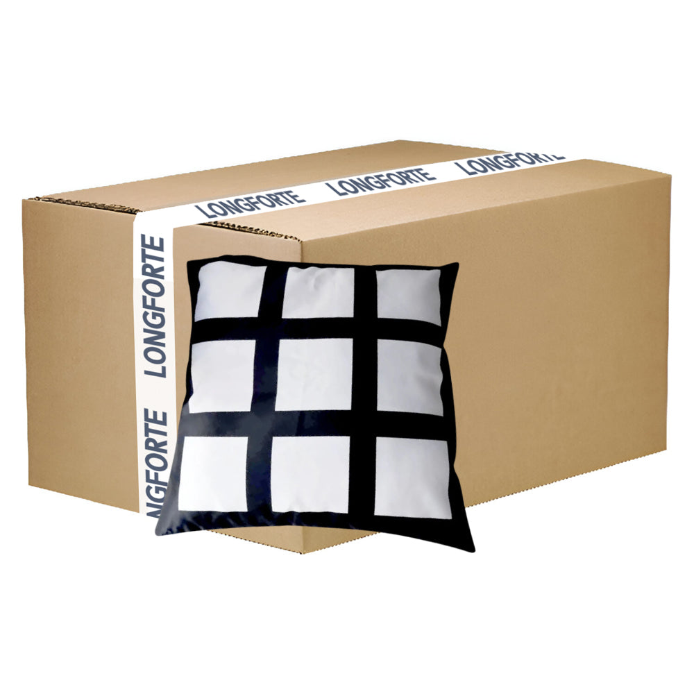FULL CARTON - 100 x Cushion Covers - 9 Printable Panels - Black - 40 x 40cm - Longforte Trading Ltd