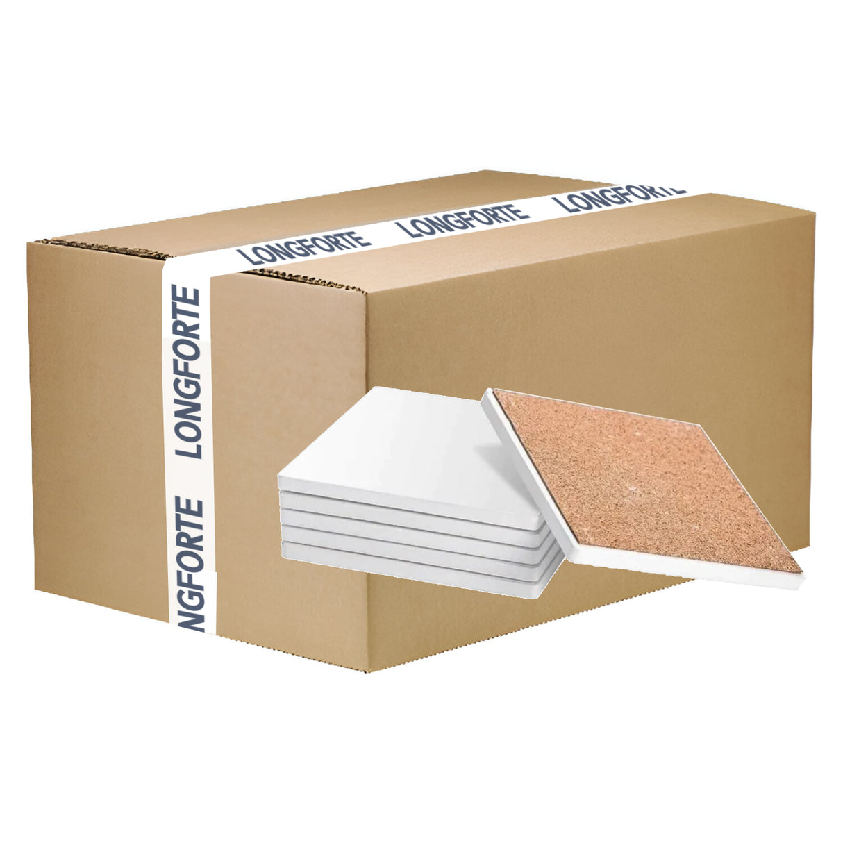 FULL CARTON - 144 x Coasters - Ceramic - Square - 10cm - Cork Base - Longforte Trading Ltd