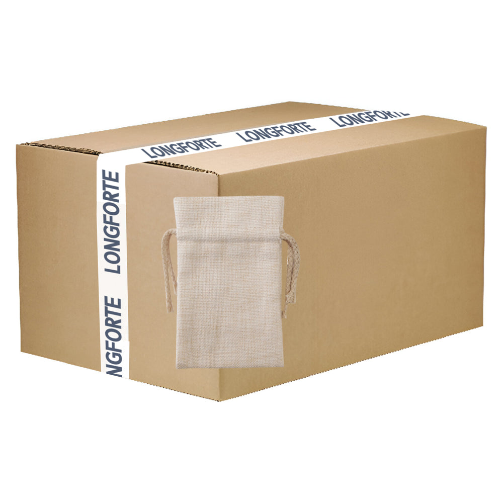 FULL CARTON - 100 x DOUBLE DRAWSTRING Bags - Thick Linen - 10cm x 15cm - Longforte Trading Ltd
