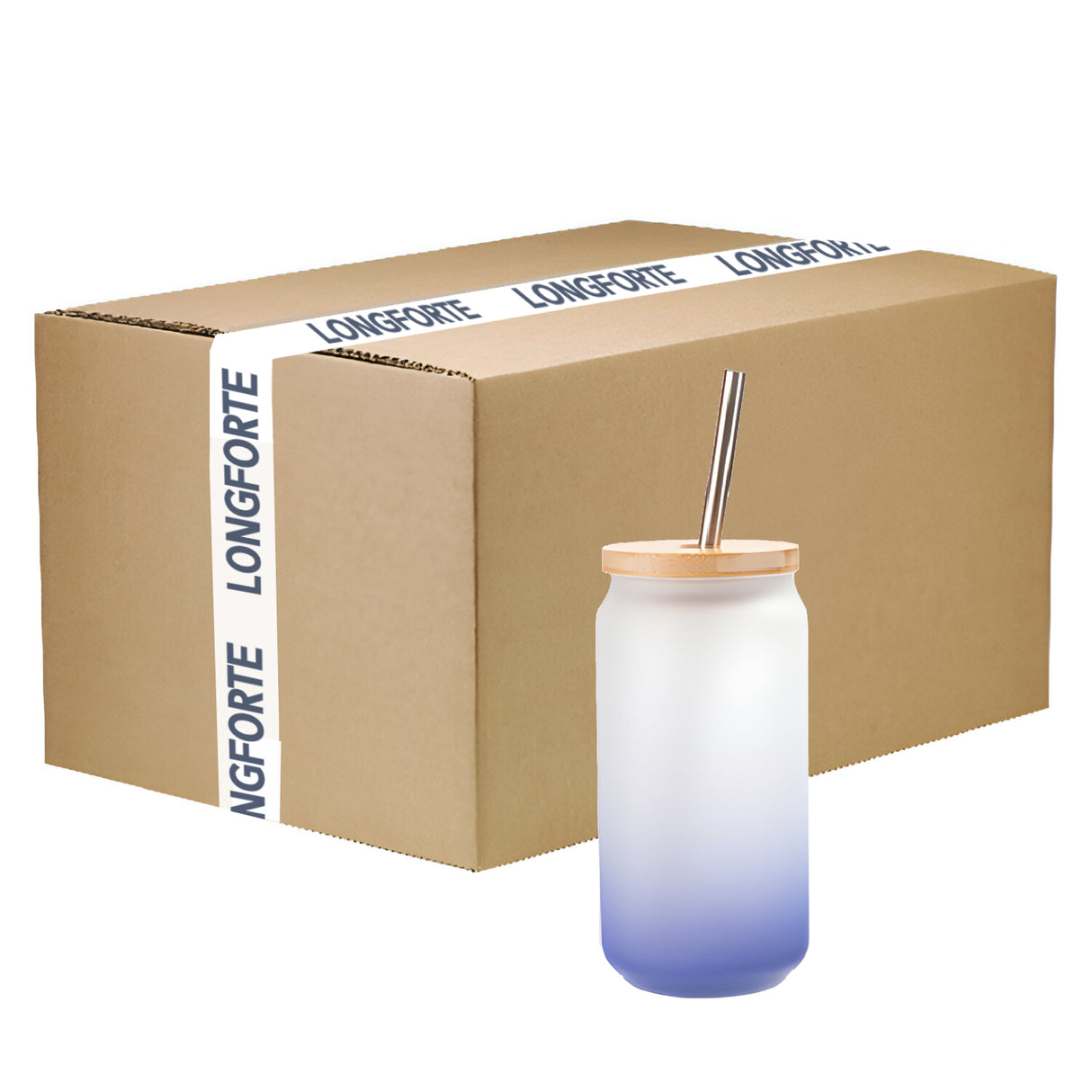 Mugs - Glass - 550ml Glass Jar with Bamboo Lid & Straw - DARK BLUE