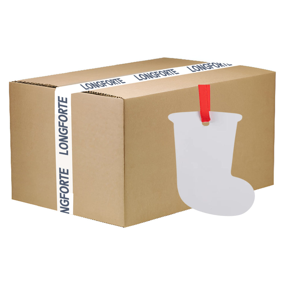 FULL CARTON - (100 PIECES) ALUMINIUM Double-Sided Ornament - Stocking (7.6cm x 9cm) - Longforte Trading Ltd