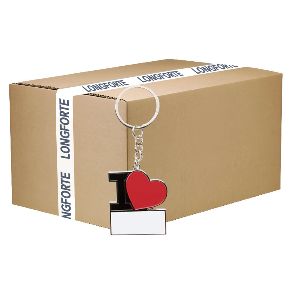 CARTON COMPLET - 200 x Porte-clés en métal - Coeur "I Love"