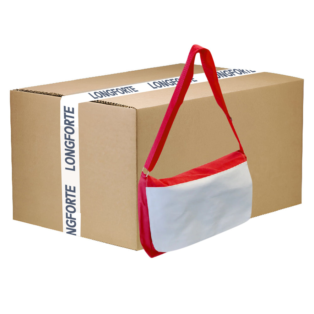 CARTON COMPLET - 25 x GRANDS SACS À BANDOULIÈRE avec POCHES - 38 cm x 30 cm - ROUGE