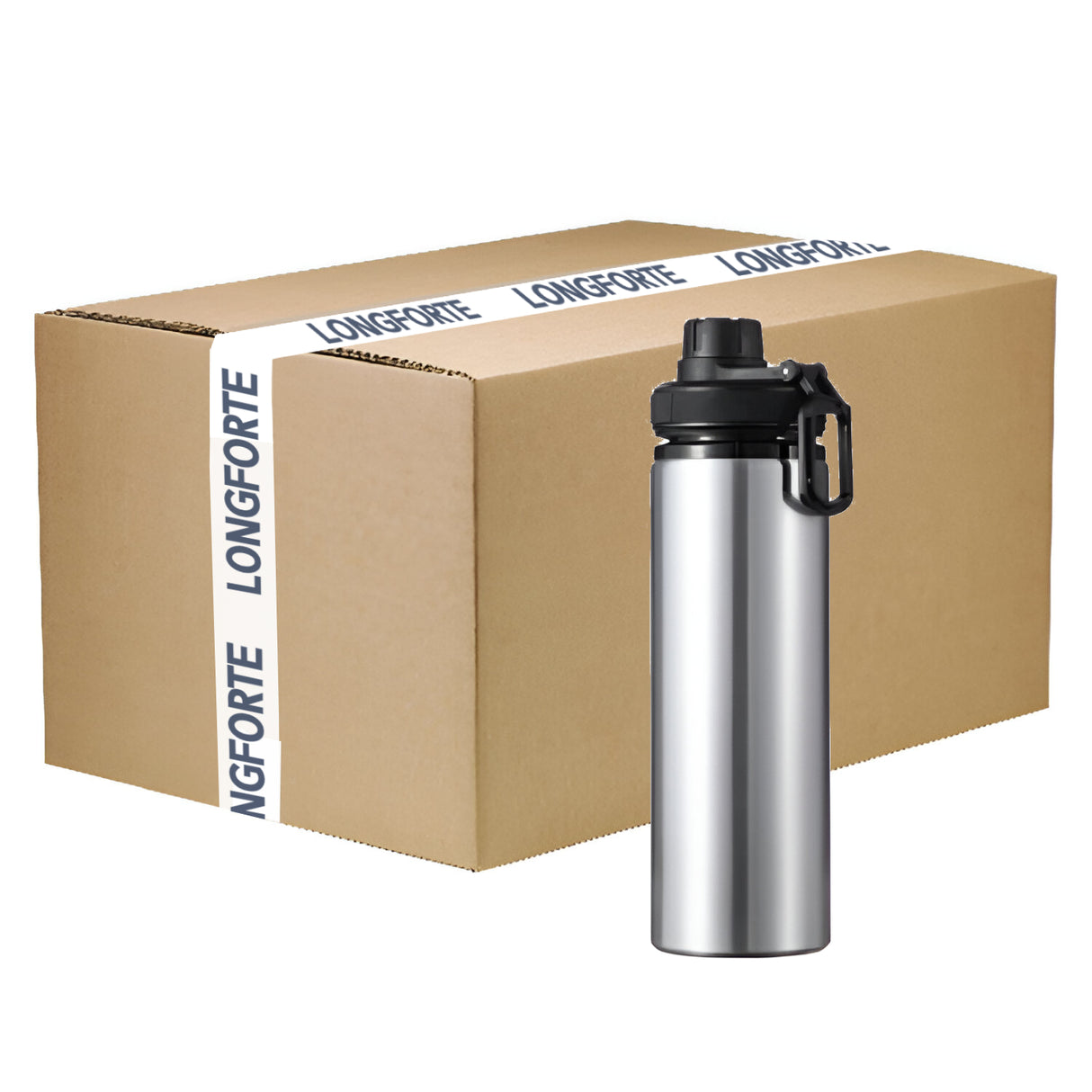 CARTON COMPLET - 50 x Bouteilles d'eau PROVENTURER - Bouteille Flip 850 ml - ARGENT/NOIR