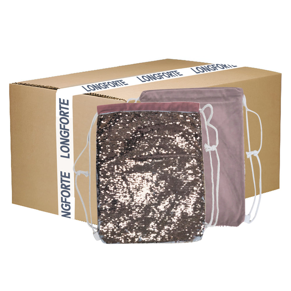 CARTON COMPLET - 50 x Sac à CORDON À Paillettes - 38,5 cm x 30 cm - CHAMPAGNE OR