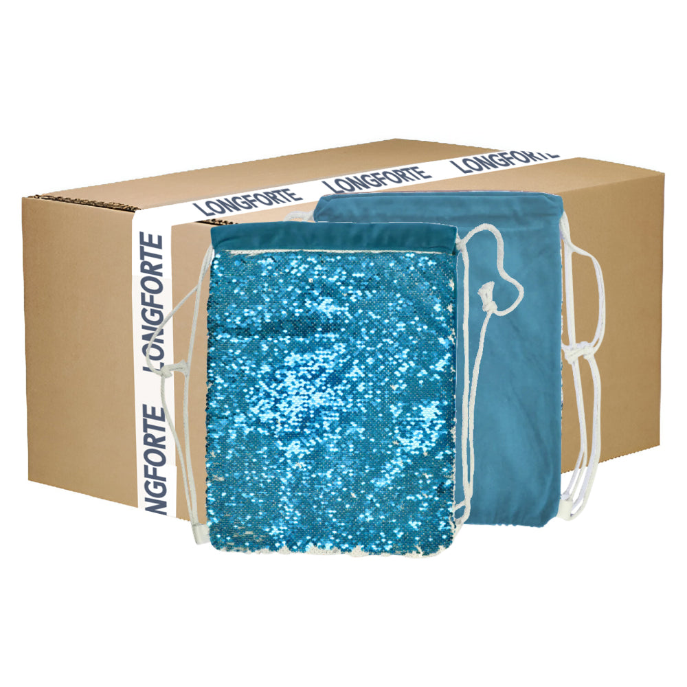 Wholesale Carton - 50 x Sequin DRAWSTRING Bags - 38.5cm x 30cm - LIGHT BLUE