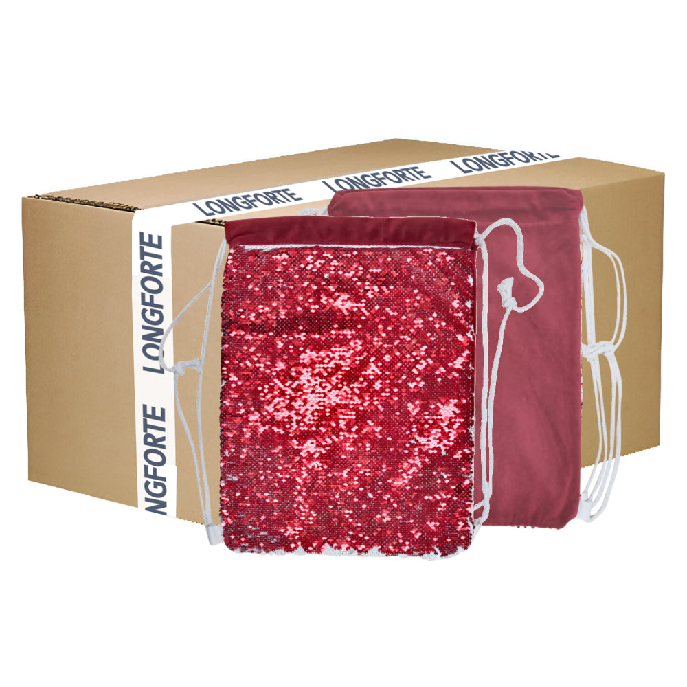 CARTON COMPLET - 50 x Sacs à CORDON À Paillettes - 38,5 cm x 30 cm - ROUGE