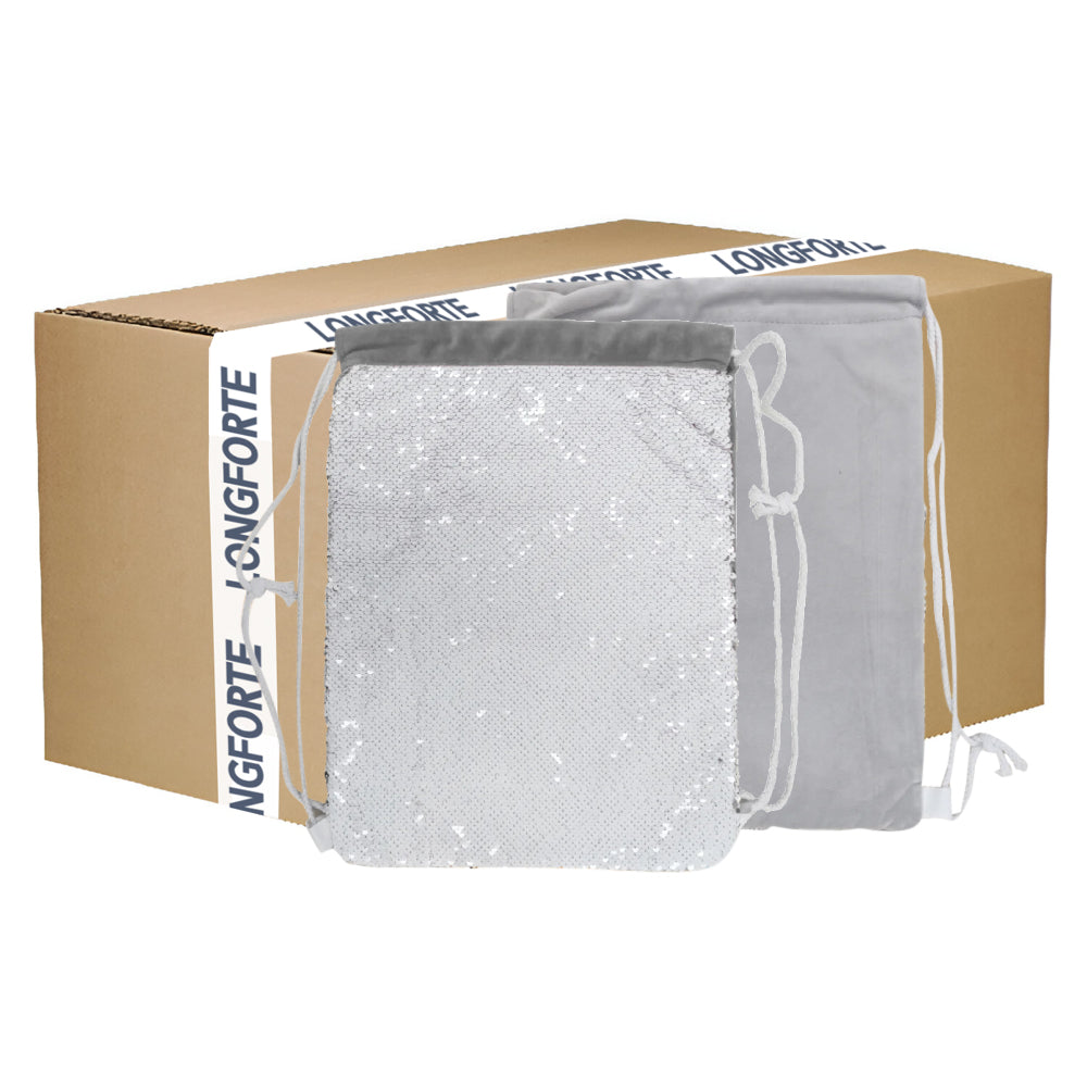 CARTON COMPLET - 50 x Sacs à CORDON À Paillettes - 38,5 cm x 30 cm - ARGENT
