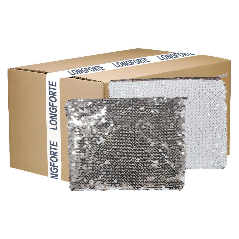Wholesale Carton - 50 x Sequin Handbags/ Cosmetic/Purses - 15cm x 20cm - SILVER