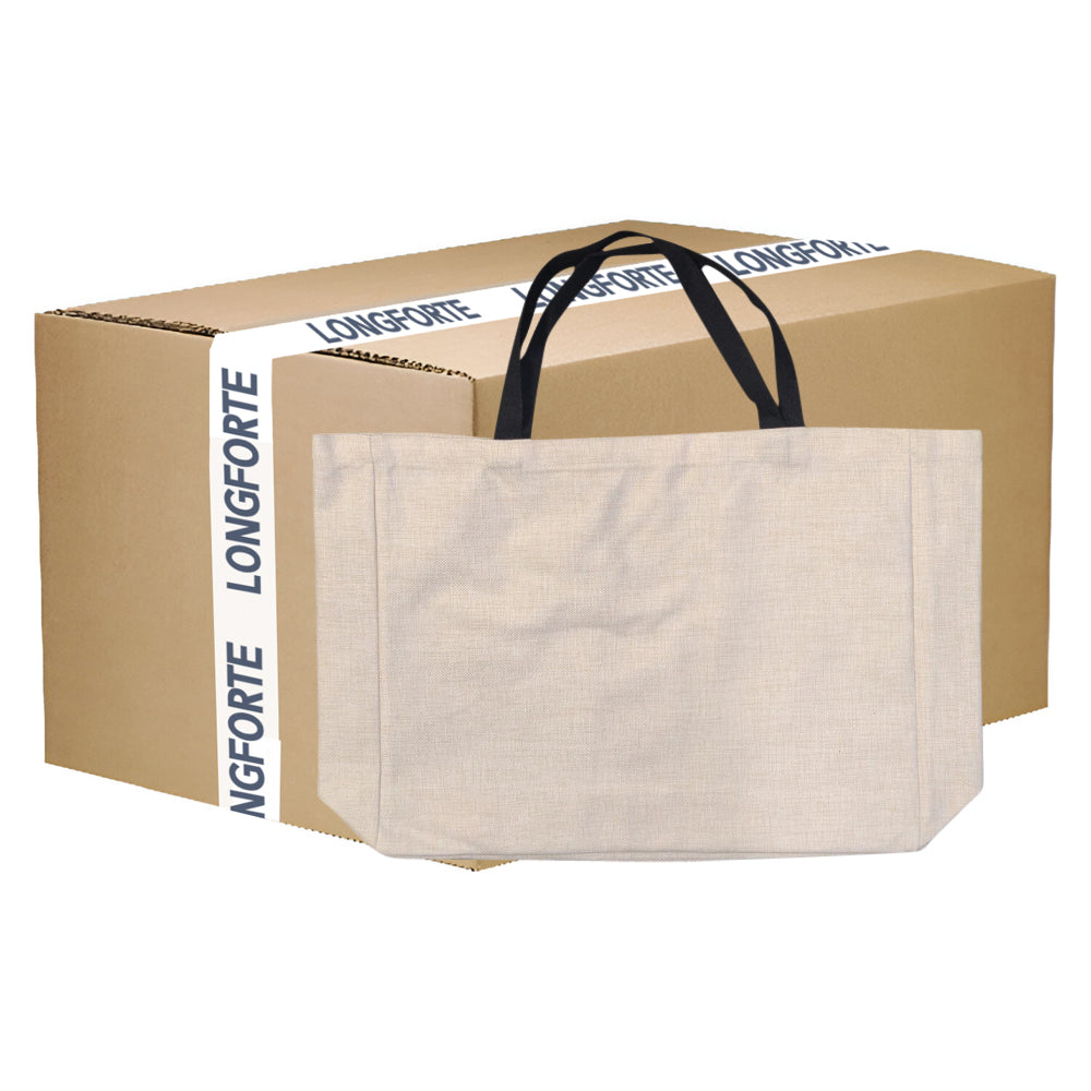 Wholesale Carton - LINEN - 50 x Shopping Bags with Black Handles - 38cm x 48cm