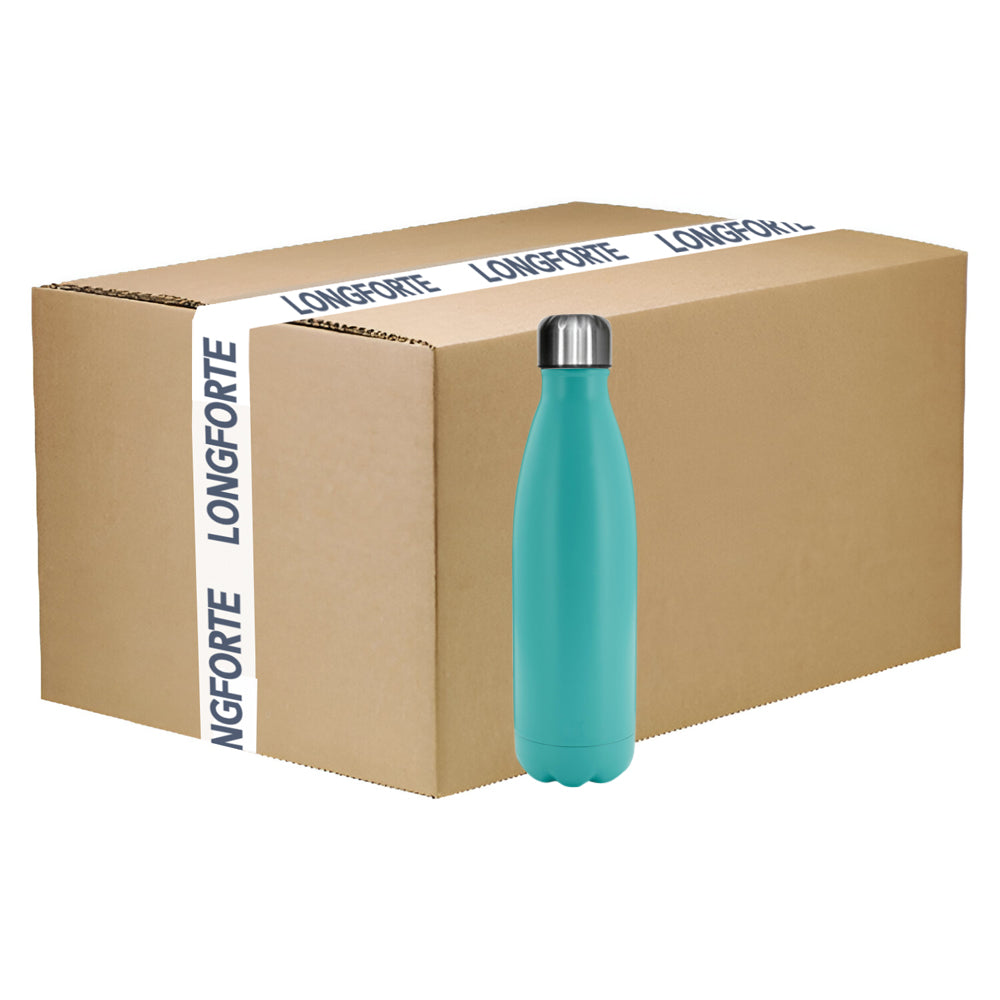 Wholesale Carton - 50 x Bowling Double Walled Stainless Steel Water Bottle - COLOURED - 500ml - Aqua