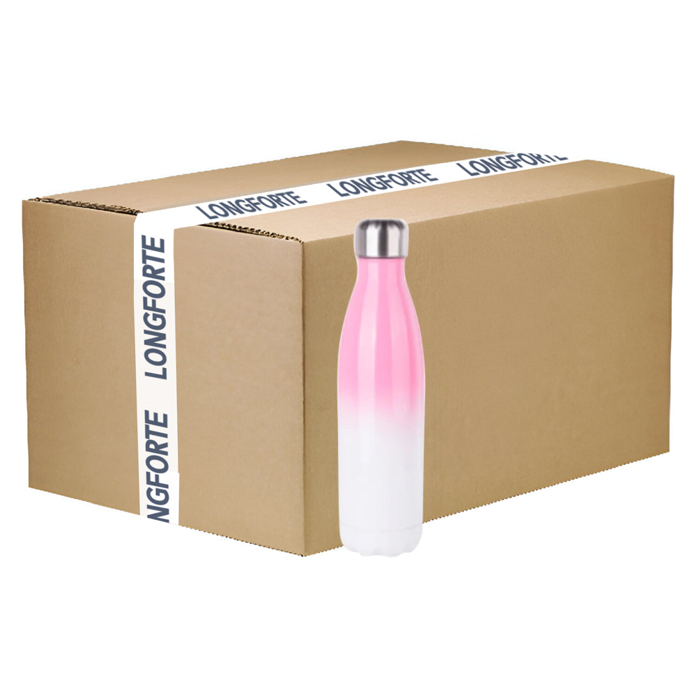 CARTON COMPLET - 50 x Bouteille d'eau Bowling à double paroi en acier inoxydable - GRADIENT - Bowling - 500 ml - Rose/Blanc