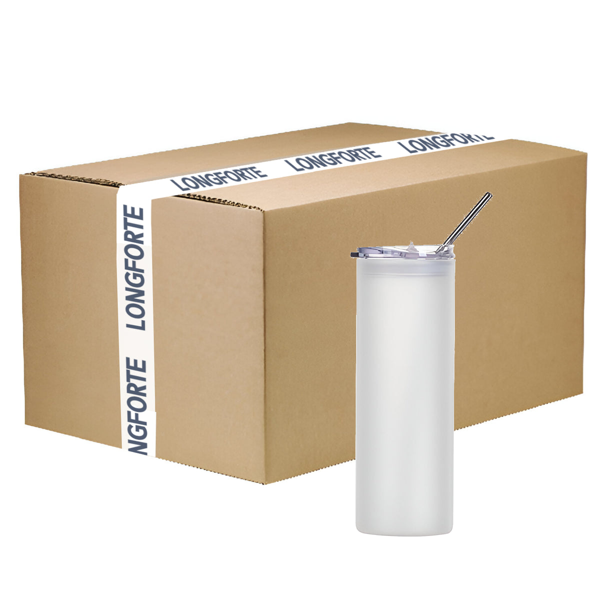 Bouteilles d'eau - Slim Inox - BLANC - Gobelet 600 ml avec paille