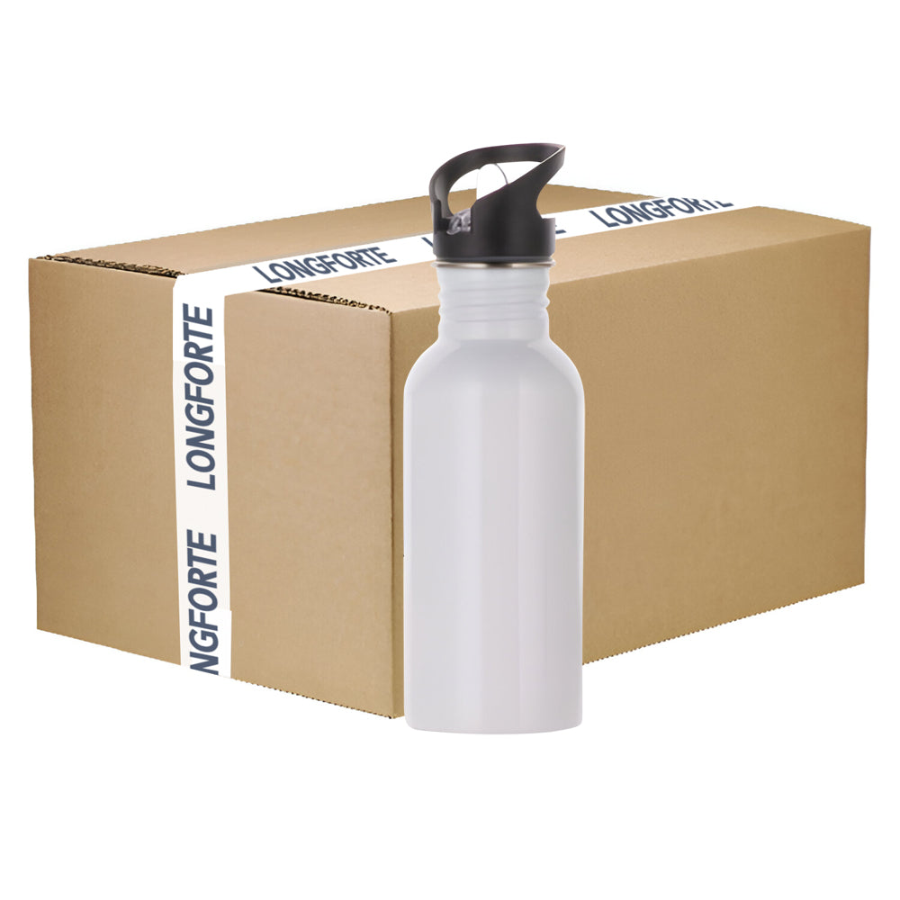 Wholesale Carton - 60 x Water Bottles - ALUMINIUM - Integrated Straw - 600ml - White