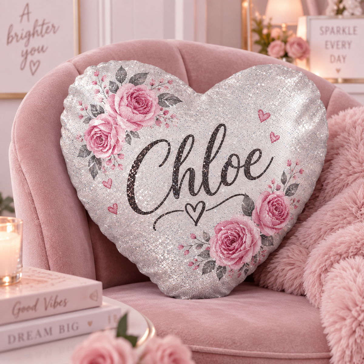 Subliweave® 40cm Heart Sublimation Cushion Cover - Glitter Silver