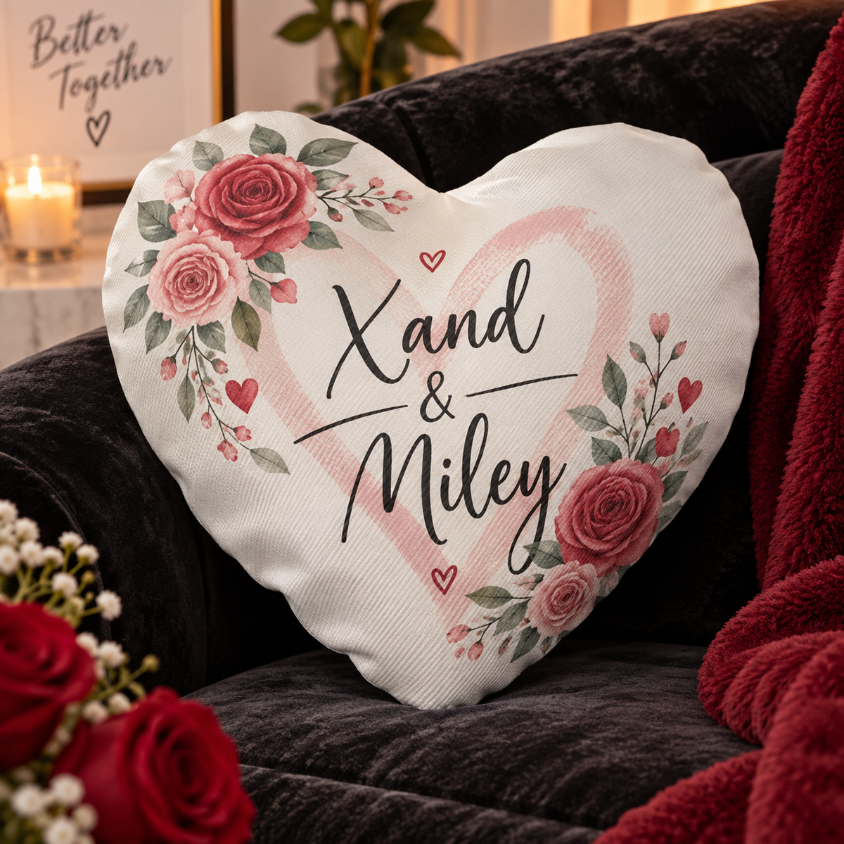Housse de Coussin - Finition Sergé - En Forme de Coeur