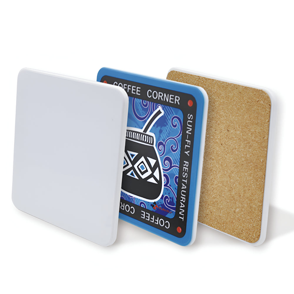 Coaster - 10 x Polymer - Square - 8.9cm - Cork Base