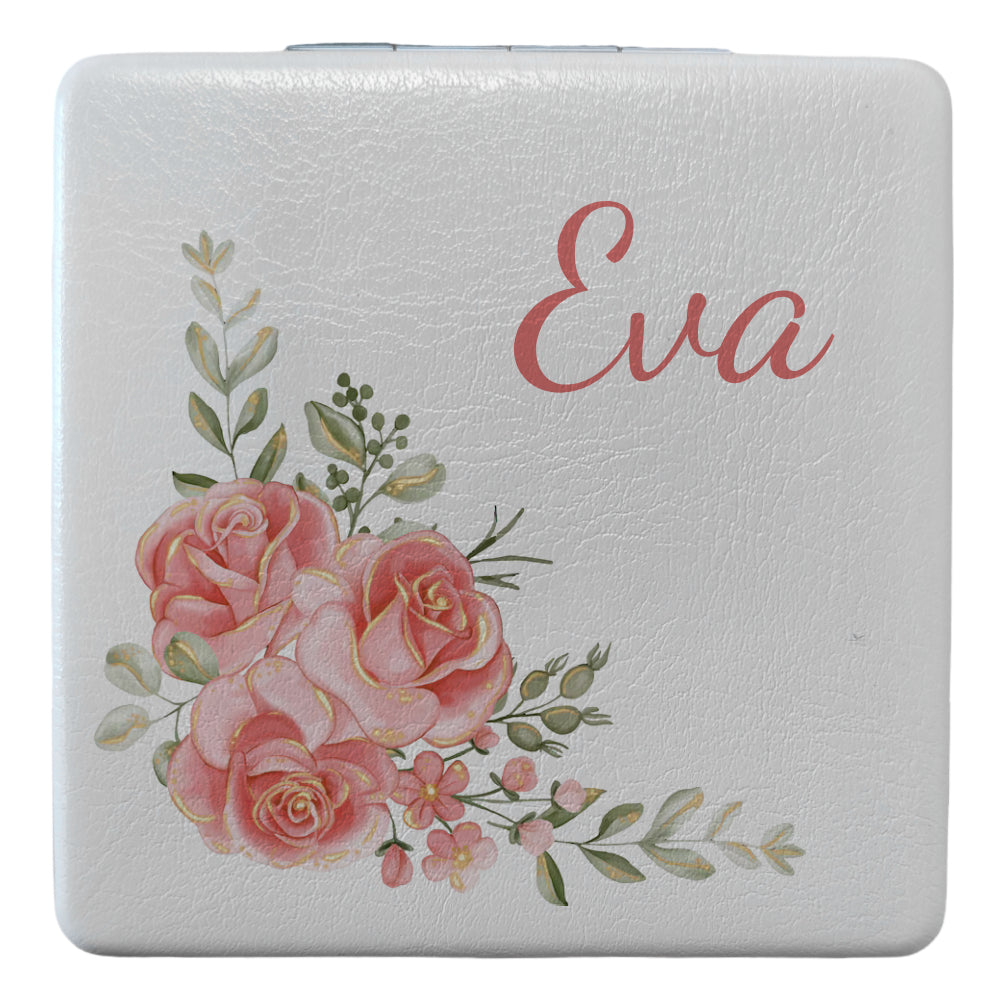 Miroir Compact de Poche - Cuir/ PU - Rose - Carré Incurvé