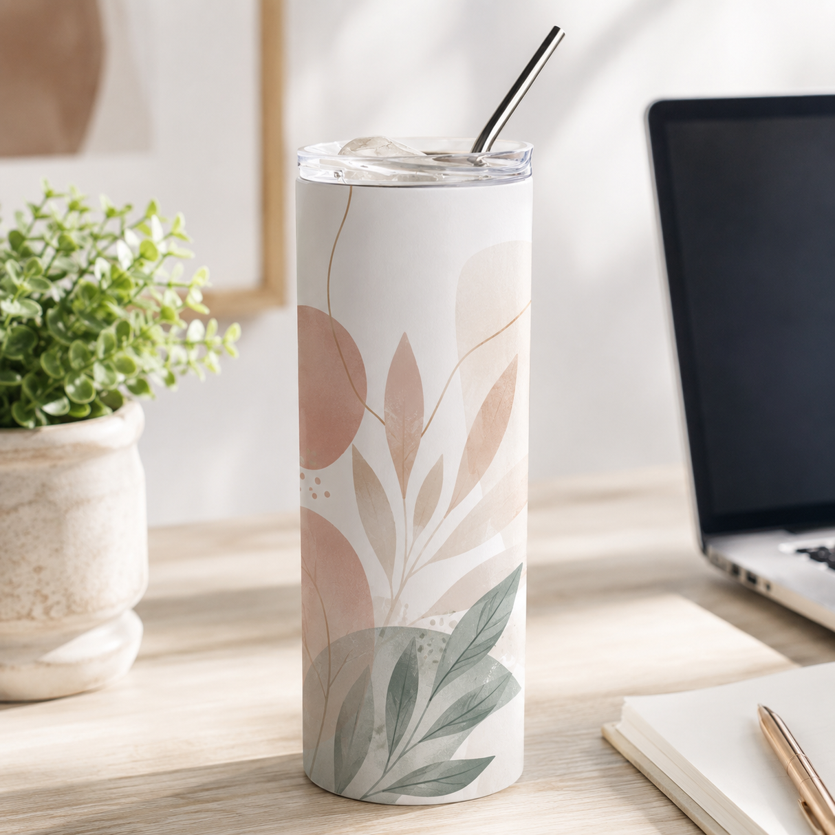 ECO VALUE 600ml Slim Stainless Steel Sublimation Tumbler with Straw - White