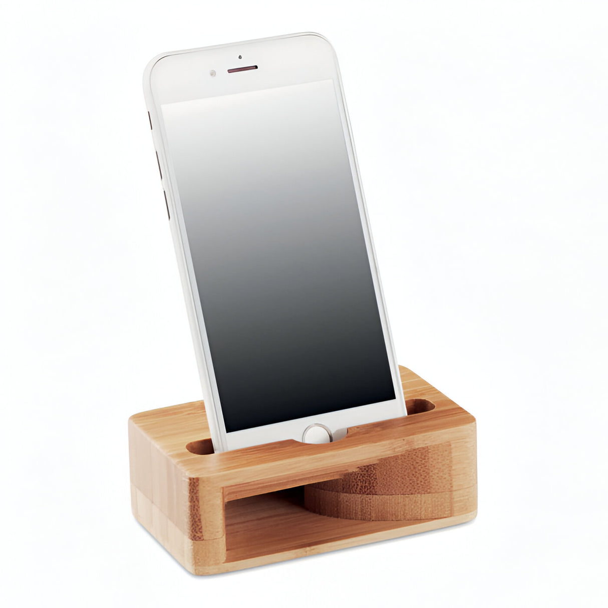 Engravable Bamboo Phone Stand with Passive Amplifier