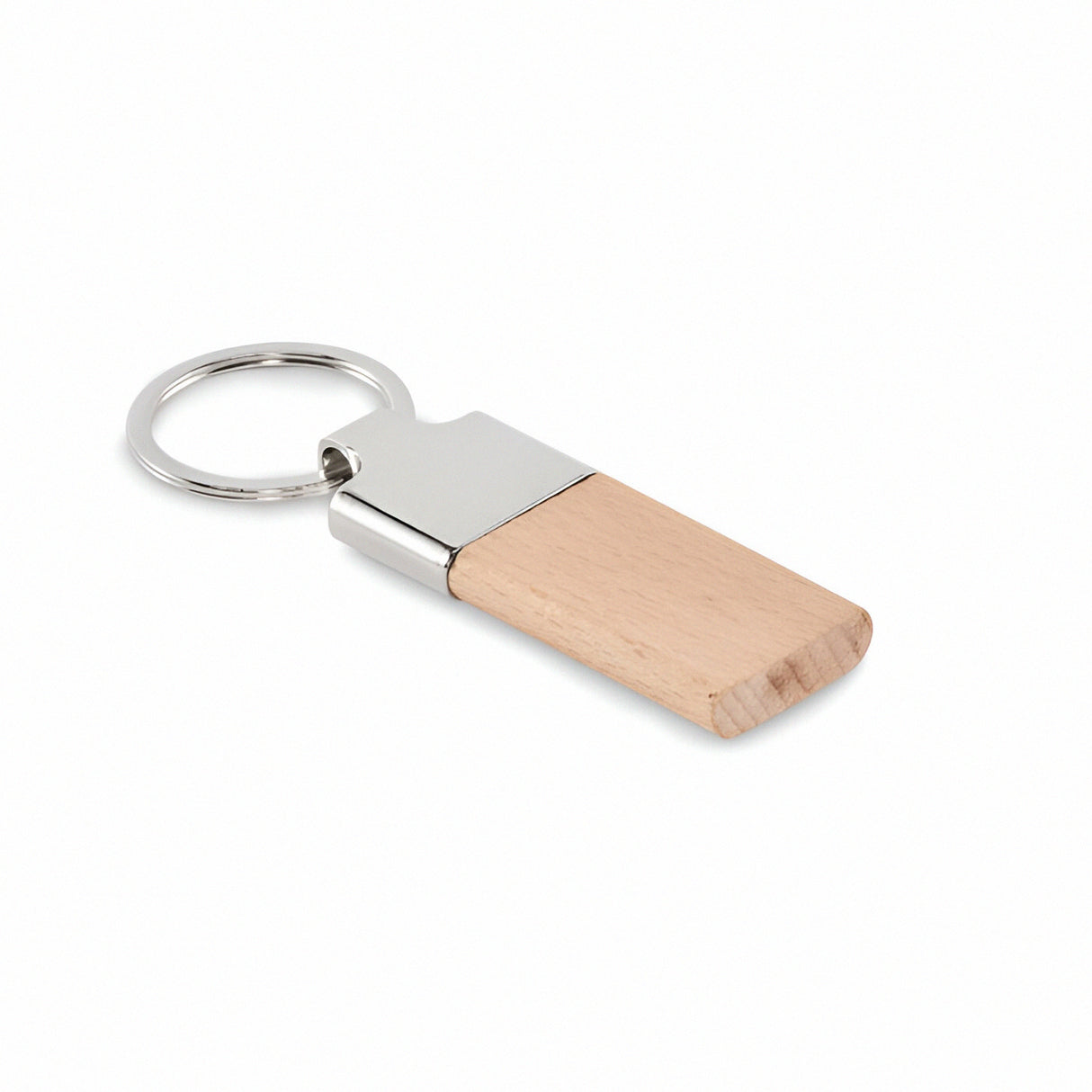 Engravable Rubber Wood & Metal Keyring - Rectangle