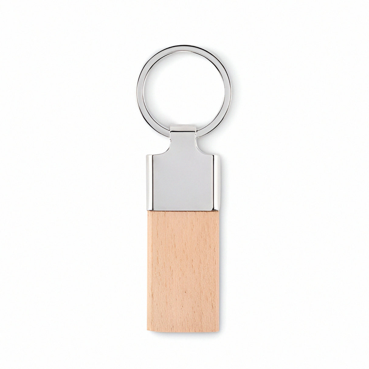 Engravable Rubber Wood & Metal Keyring - Rectangle