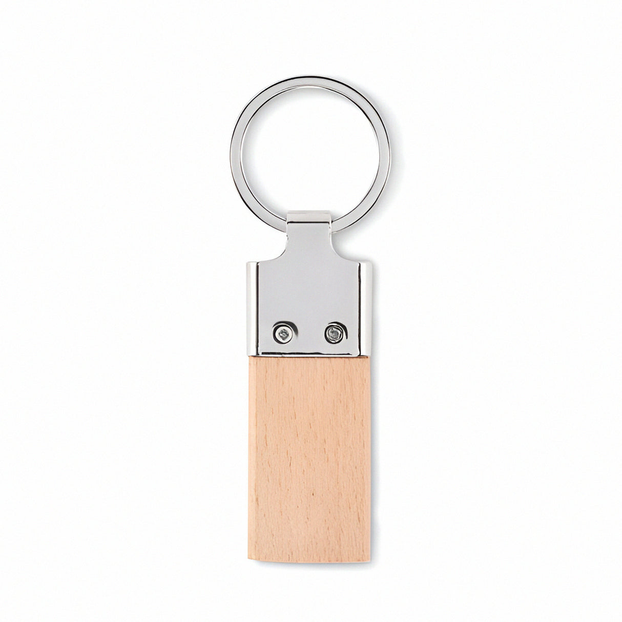 Engravable Rubber Wood & Metal Keyring - Rectangle