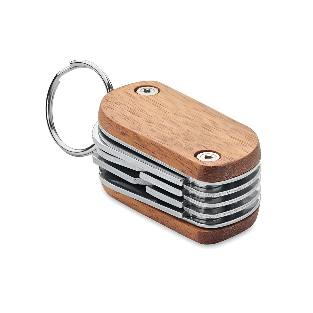 Engravable Acacia 7-in-1 Keyring Multi-Tool Gadget