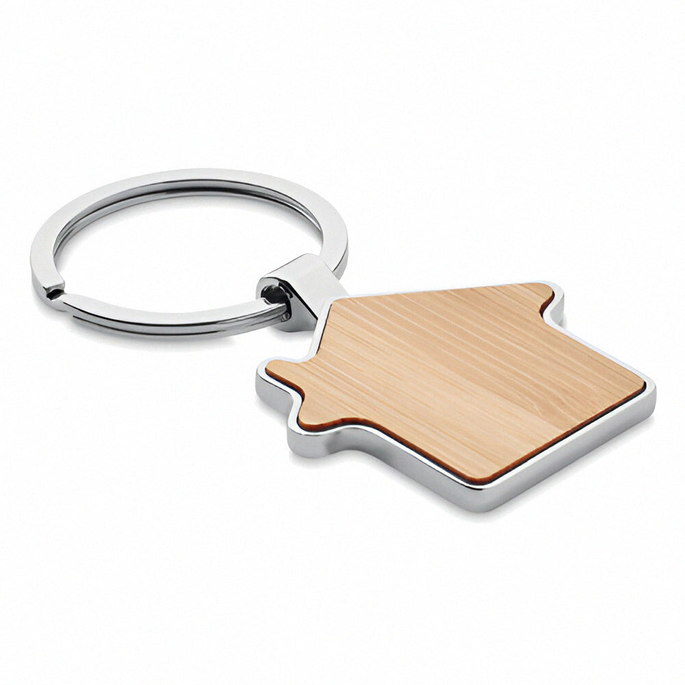 Engravable Bamboo Keyring - House Shape