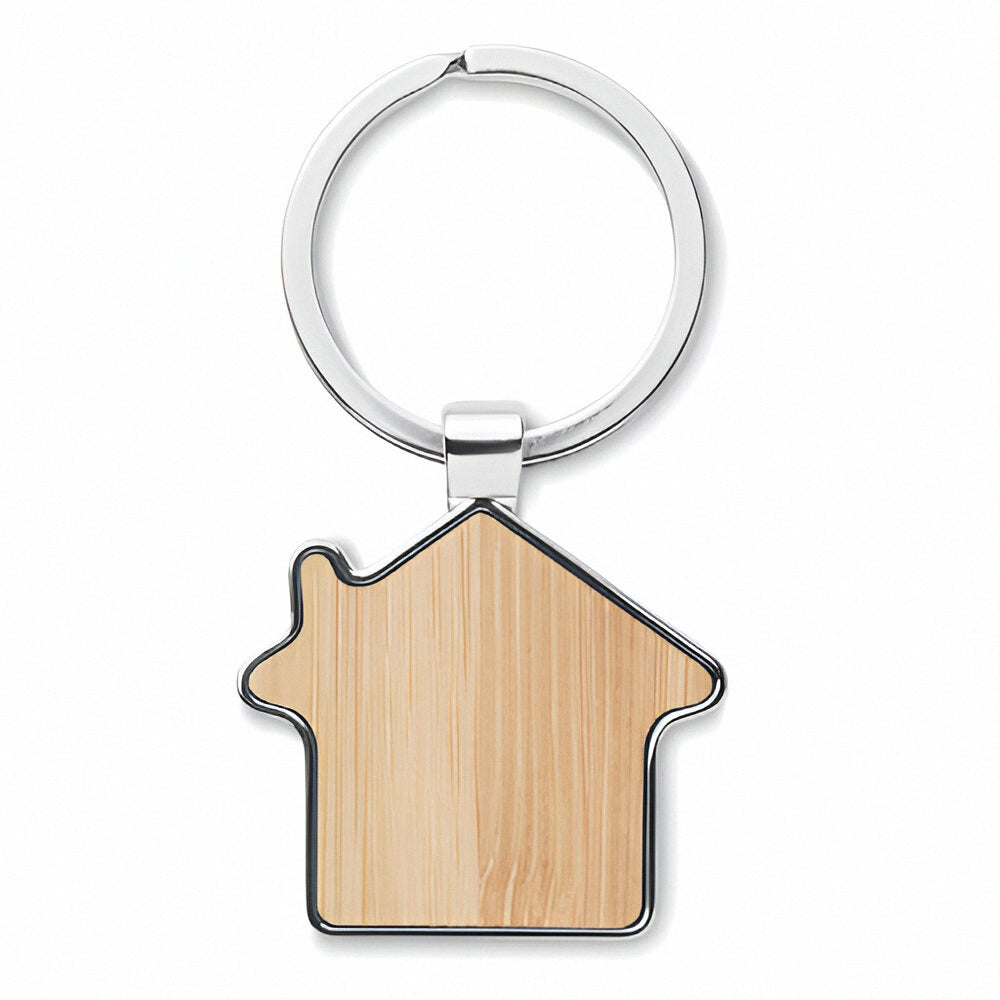 Engravable Bamboo Keyring - House Shape