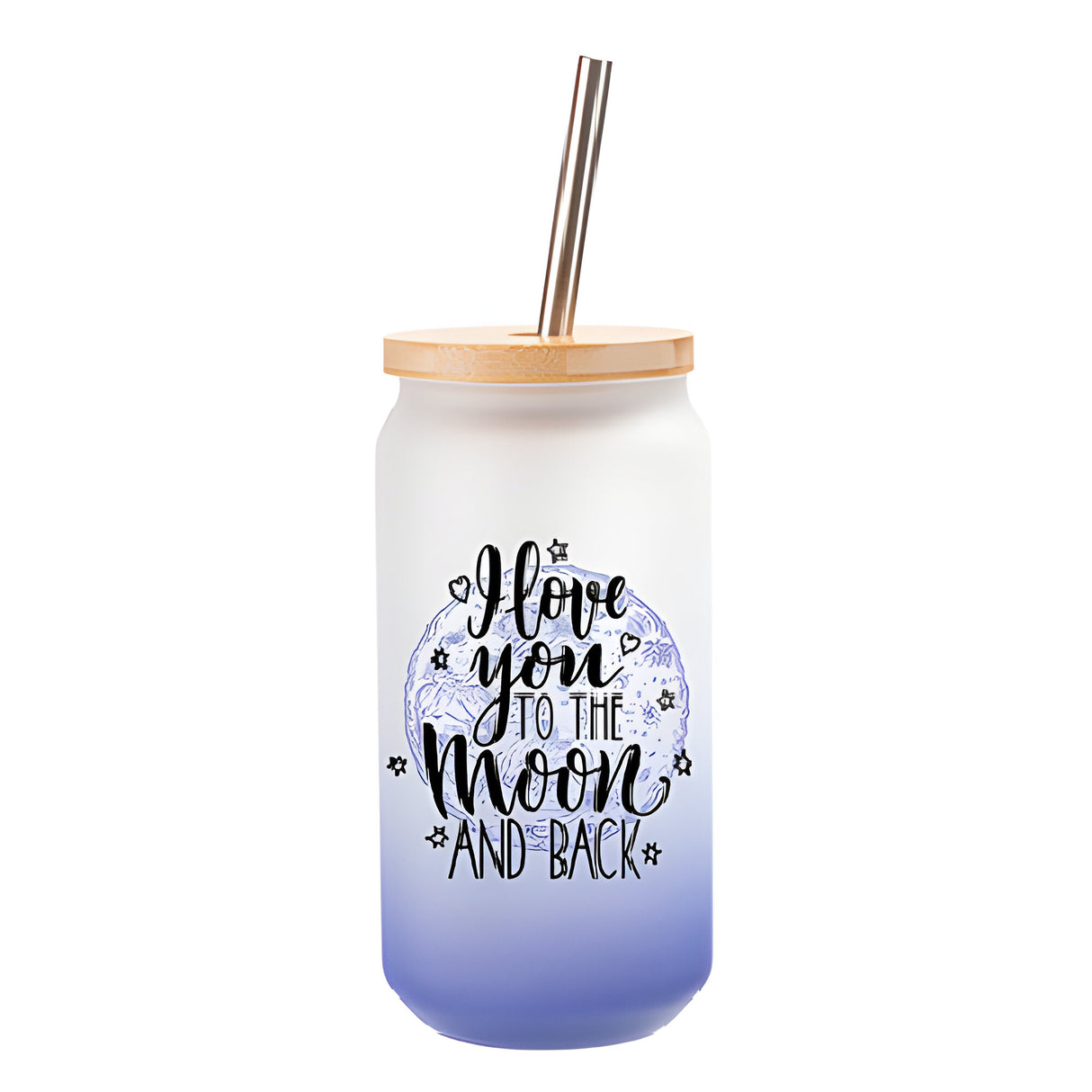 Mugs - Glass - 550ml Glass Jar with Bamboo Lid & Straw - DARK BLUE