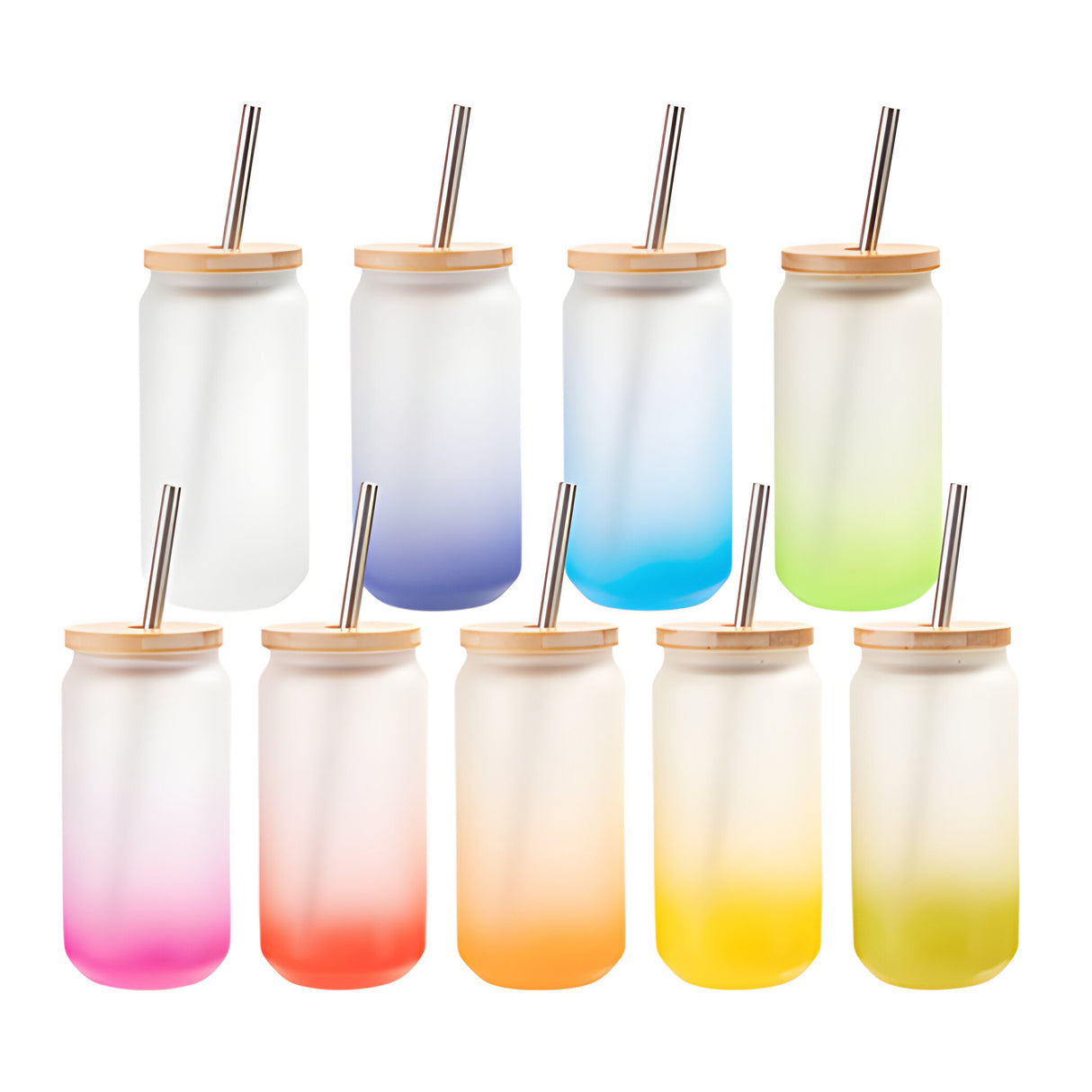 Mugs - Verre - Pot en verre de 550 ml avec couvercle en bambou et paille - BLEU CLAIR