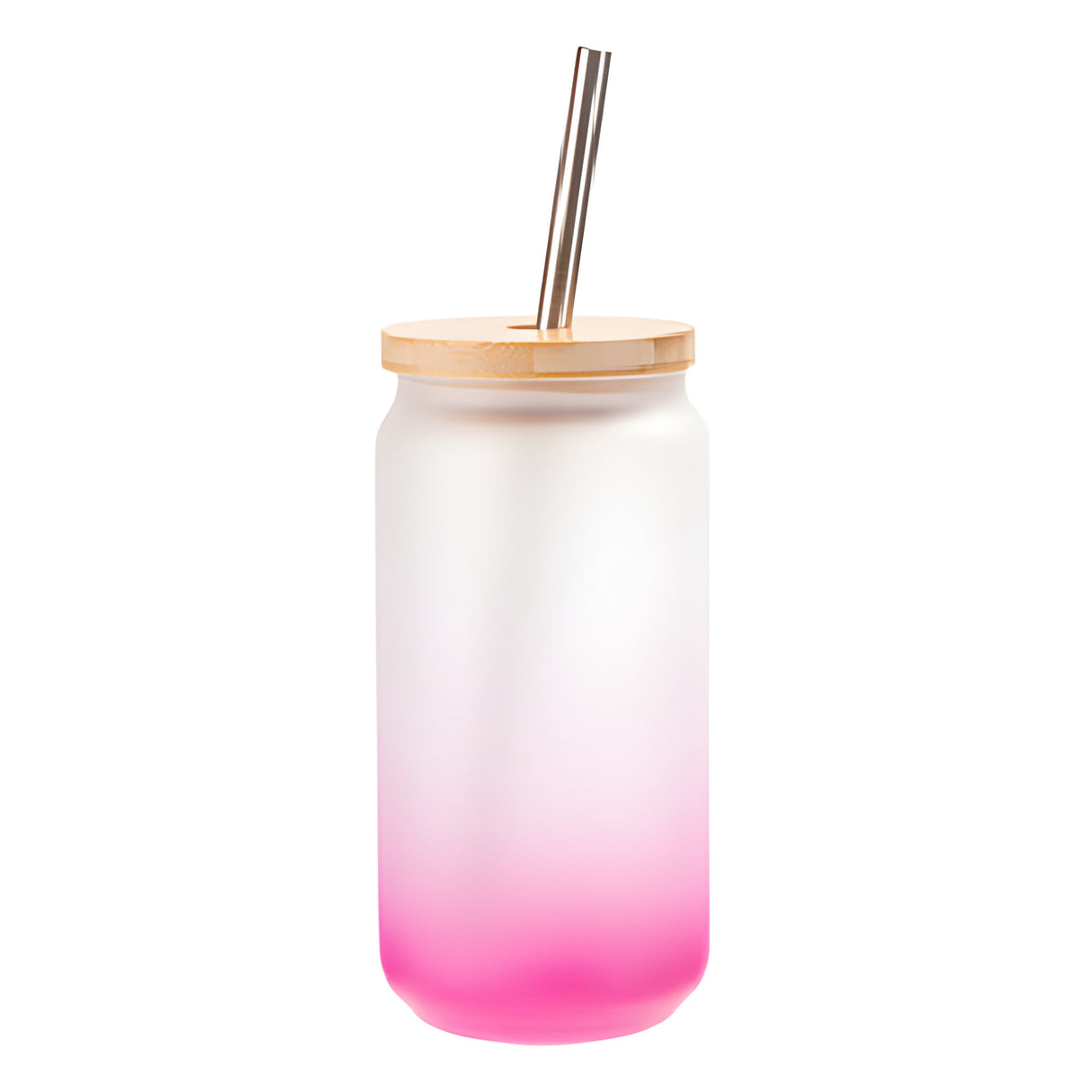 Mugs - Glass - 550ml Glass Jar with Bamboo Lid & Straw - PINK