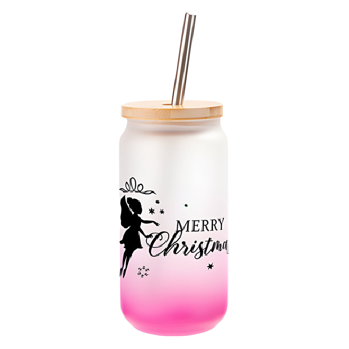 Mugs - Glass - 550ml Glass Jar with Bamboo Lid & Straw - PINK