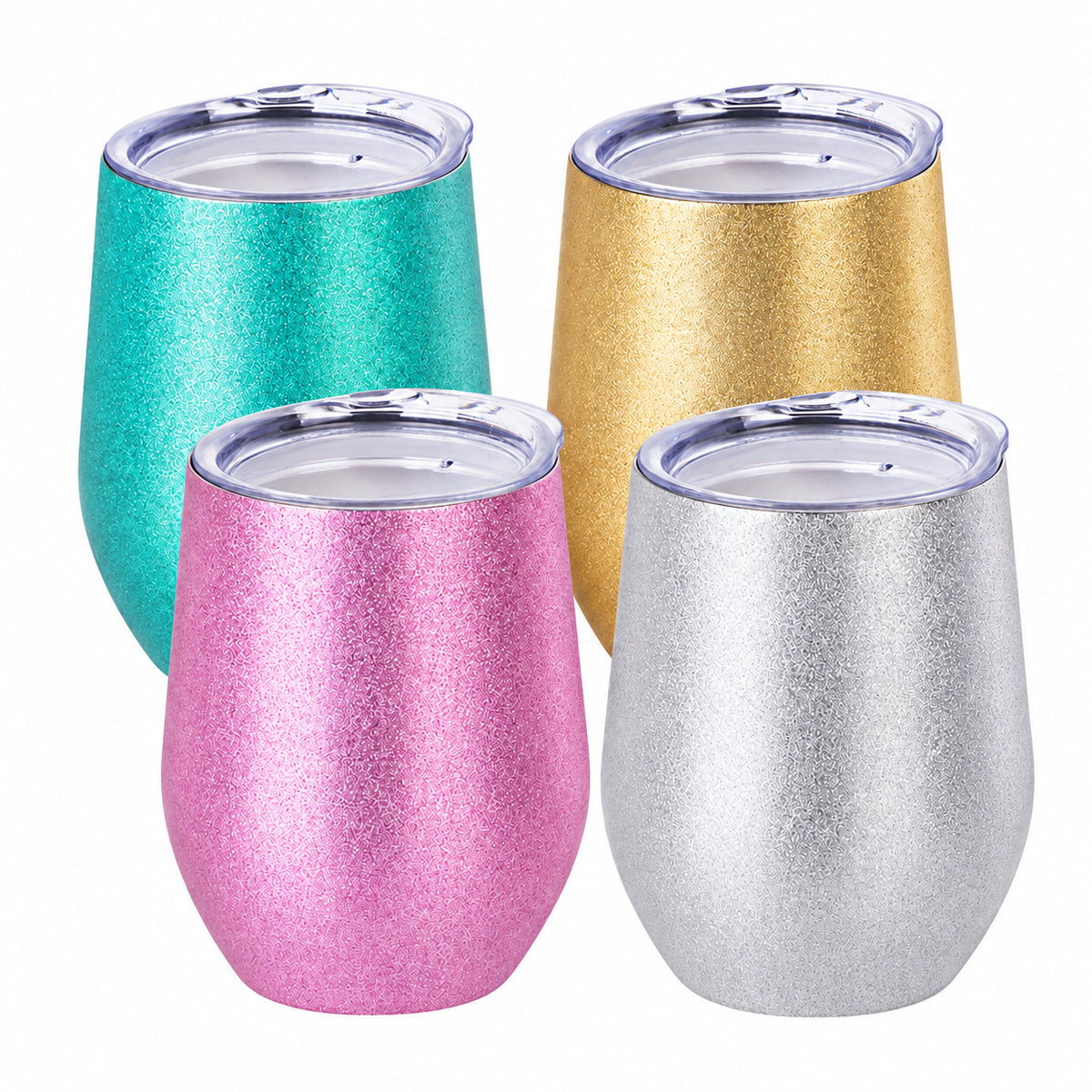 12oz Sublimation Stemless Wine Glasses With Lid - Glitter Finish