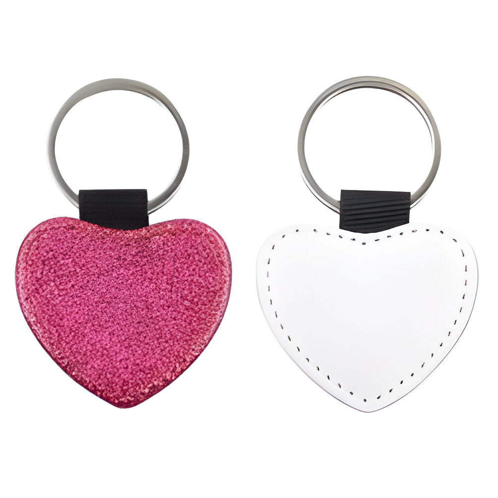 Keyring - 10 x PU Glitter Keyring - Heart - Pink